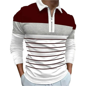 Camisa Masculina Gola Polo Com Listras Manga Comprida