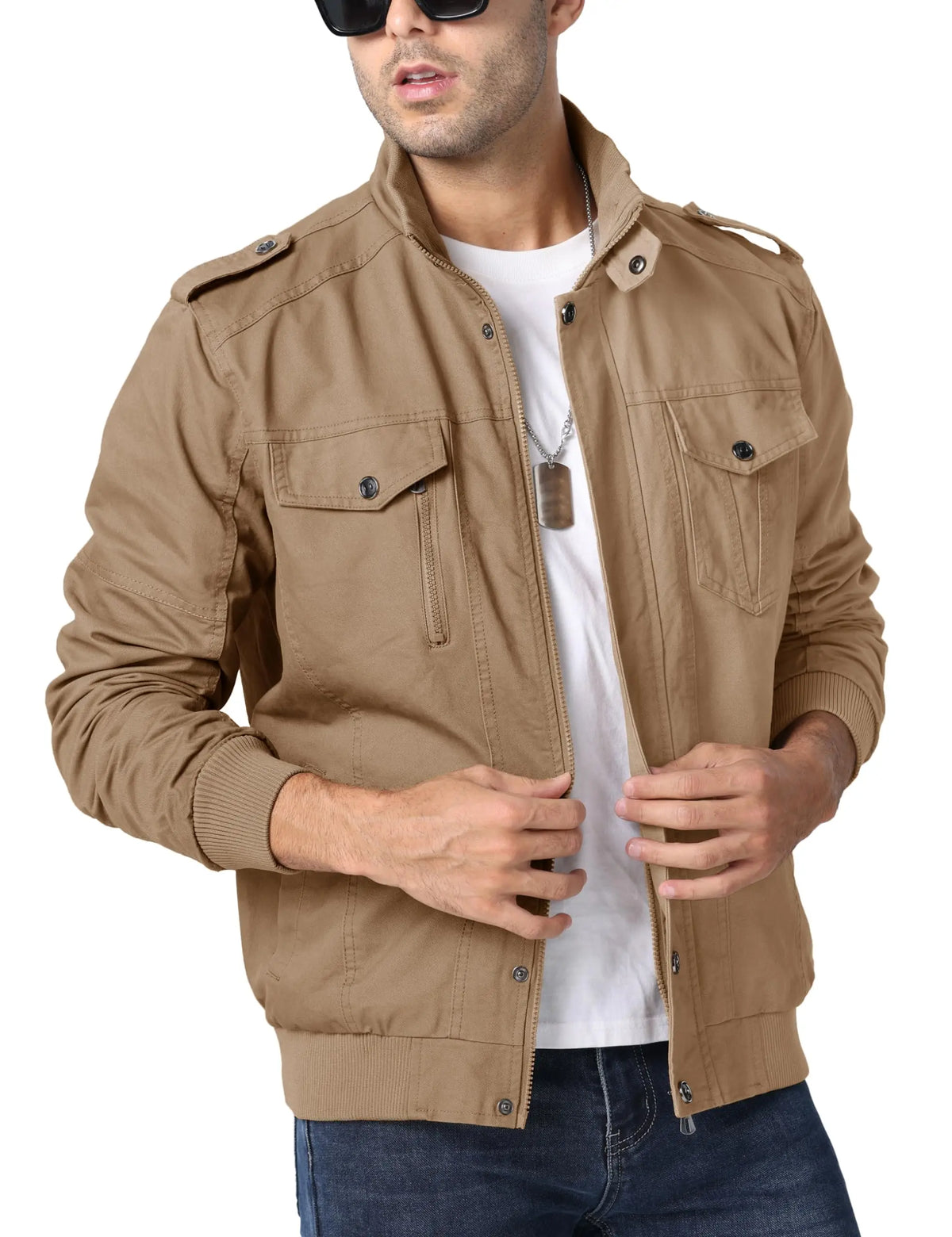 Jaqueta Masculina Cargo com Zíper para Inverno