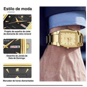 Relógio Dourado Masculino Quadrado Quartzo Luxuoso - Terrazo Cube