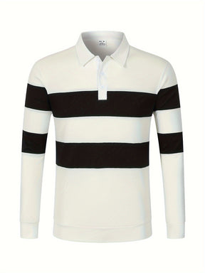 Camisa Masculina Casual Polo Listrada Manga Comprida Ideal Para Inverno