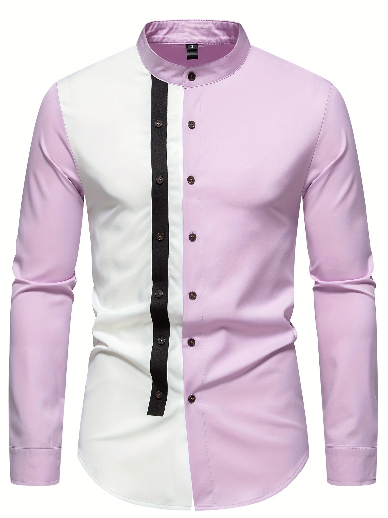 Camisa Masculina Casual Manga Comprida Em Blocos De Cores E Listra