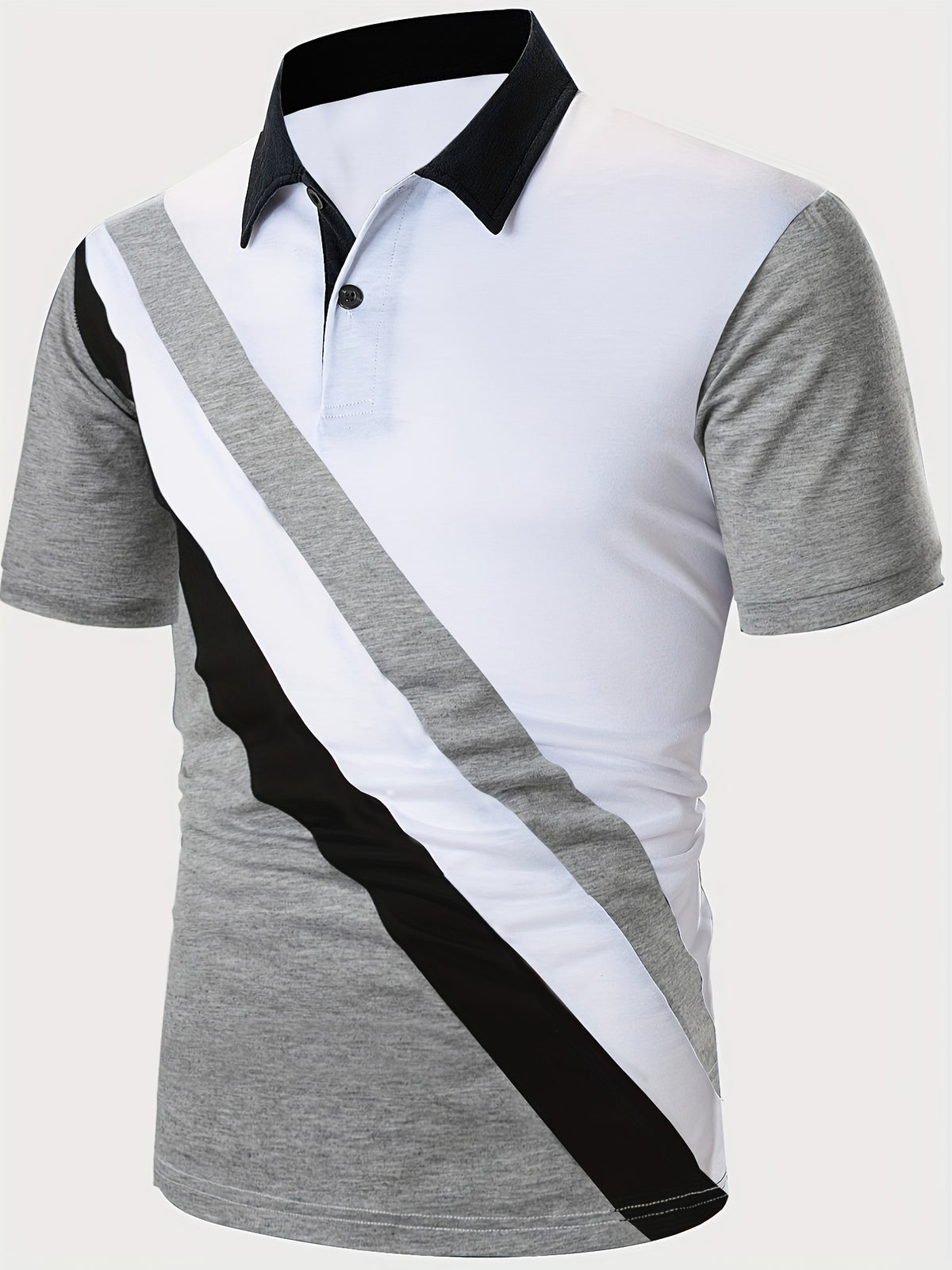 Camisa Masculina Casual Gola Polo Listras Transversal