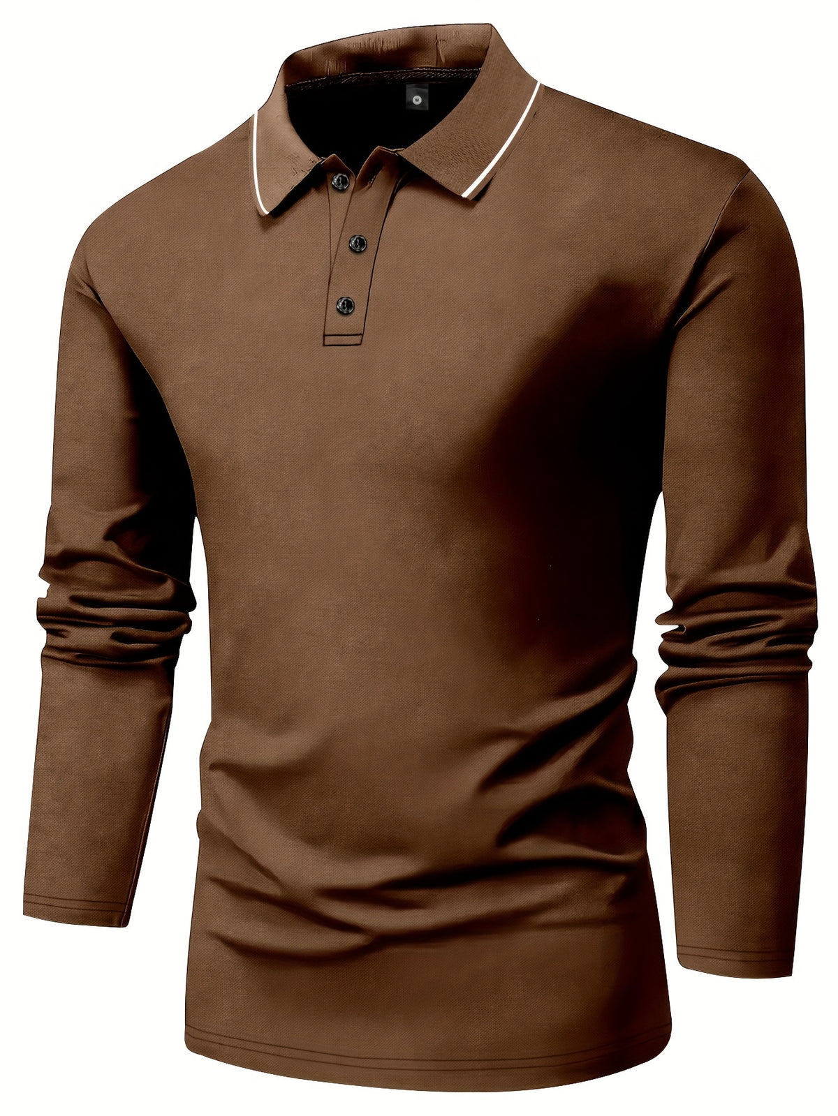 Camisa Masculina Polo Casual Simples Com Mangas Longas  Ideal Para Inverno