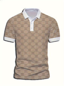 Camisa Masculina Casual Manga Curta Gola Polo  Estampa Geométrica