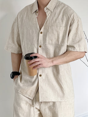 Camisa De linho Masculina Alta Qualidade Estilo Solto Com Bolso