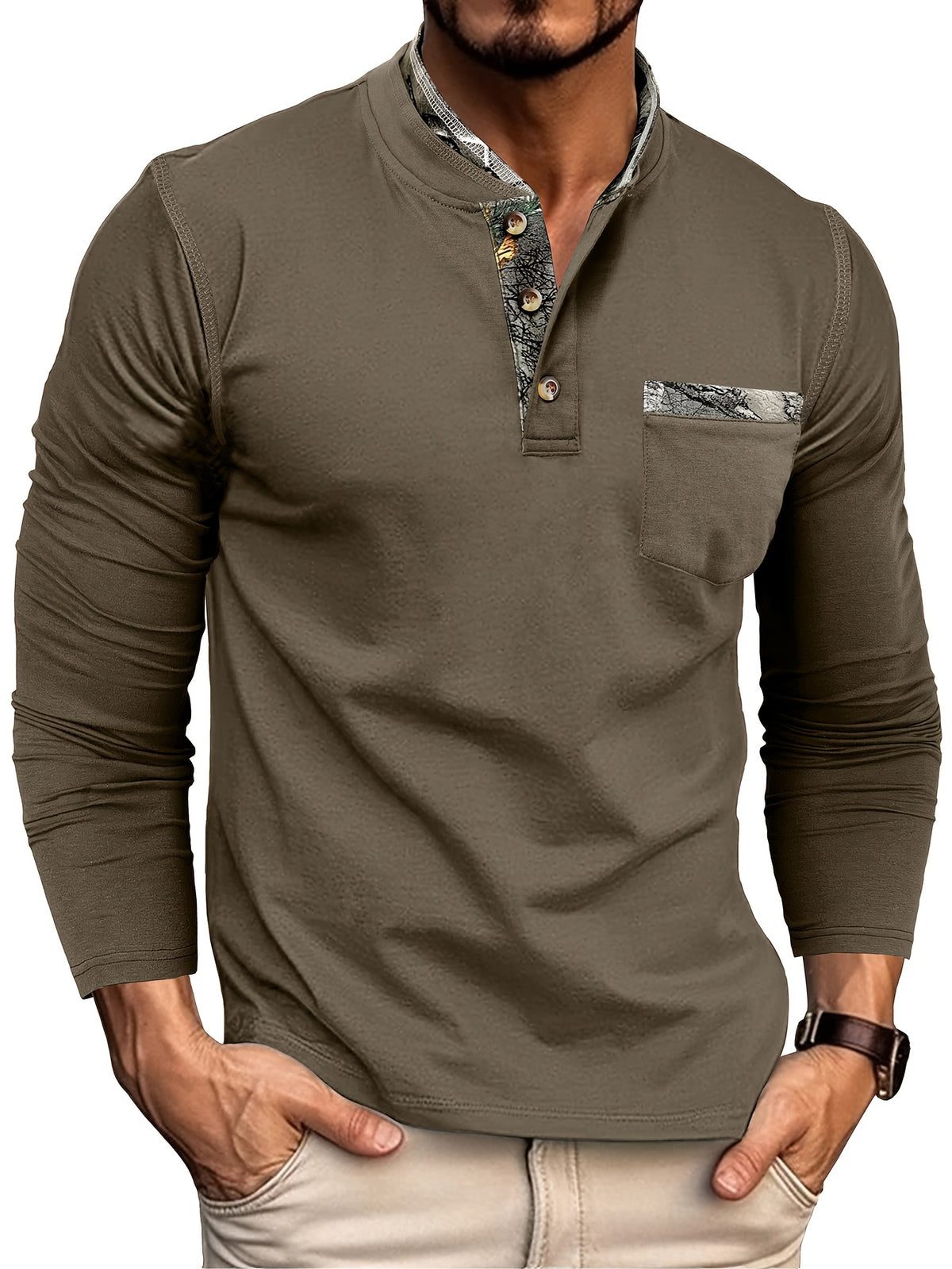 Camisa Masculina Casual Manga Longa Lisa