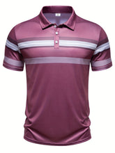 Camisa Masculina De Golfe Casual Manga Curta Detalhe Listrado