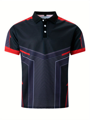 Camisa Masculina Gola Polo Com Blocos De Cores Geométricas  Esporte