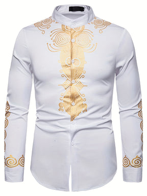 Camisa Masculina Casual E formal Com Detalhe Dourado Mangas Longas