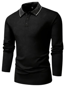 Camisa Masculina Polo Casual Simples Com Mangas Longas  Ideal Para Inverno