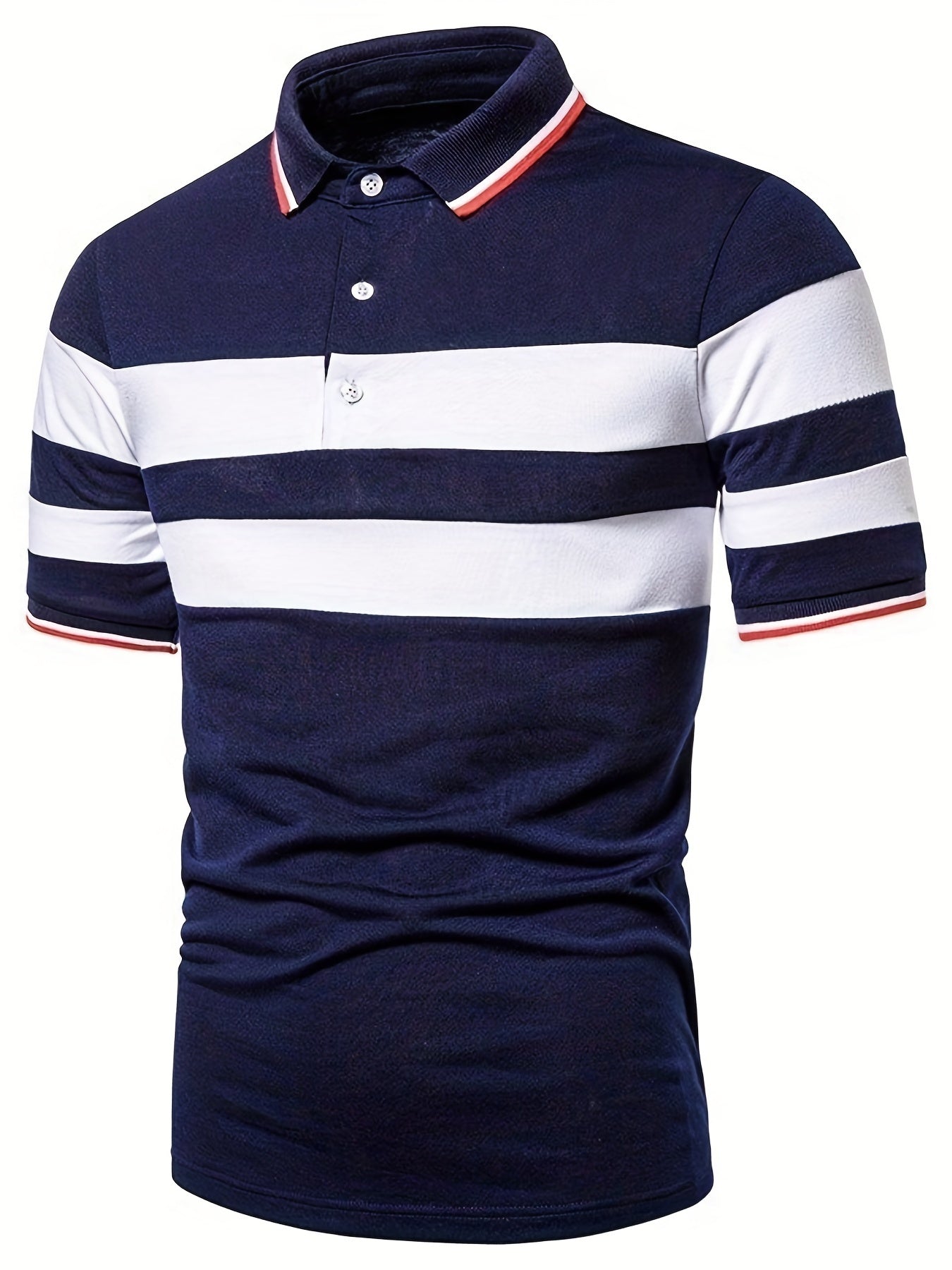 Camisa Masculina Listrada No Peito Manga Curta Gola Polo