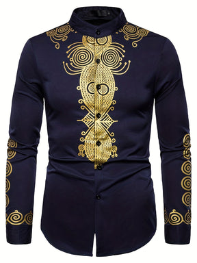 Camisa Masculina Casual E formal Com Detalhe Dourado Mangas Longas