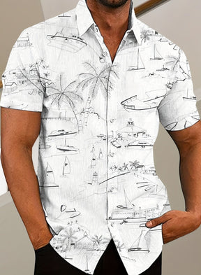 Camisa Masculina Manga Curta Estampa De Coqueiro Estilo Havaiano