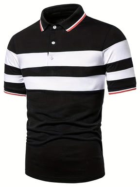 Camisa Masculina Listrada No Peito Manga Curta Gola Polo