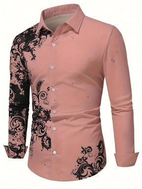 Camisa Masculina Casual Floral Manga Comprida