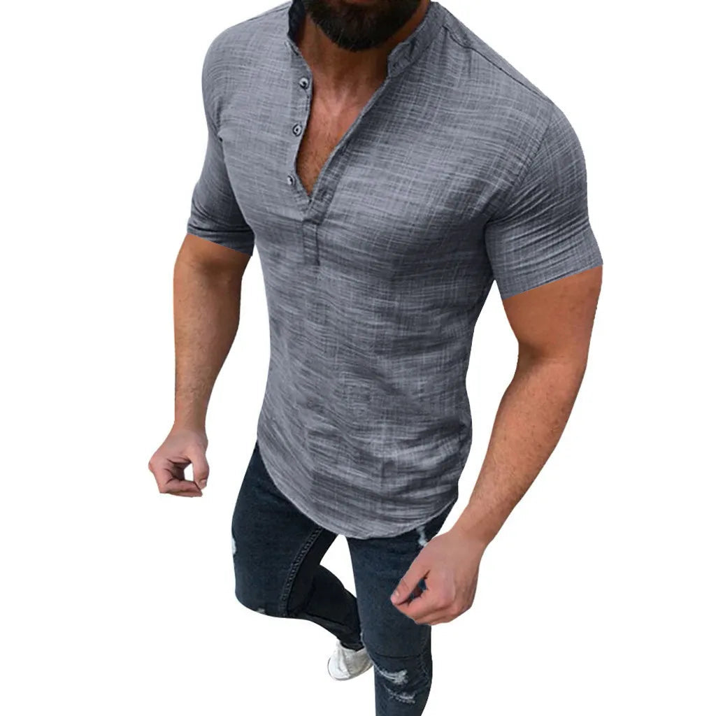 Camisa Masculina Casual Dia á Dia Manga Curta  Gola Em Pé