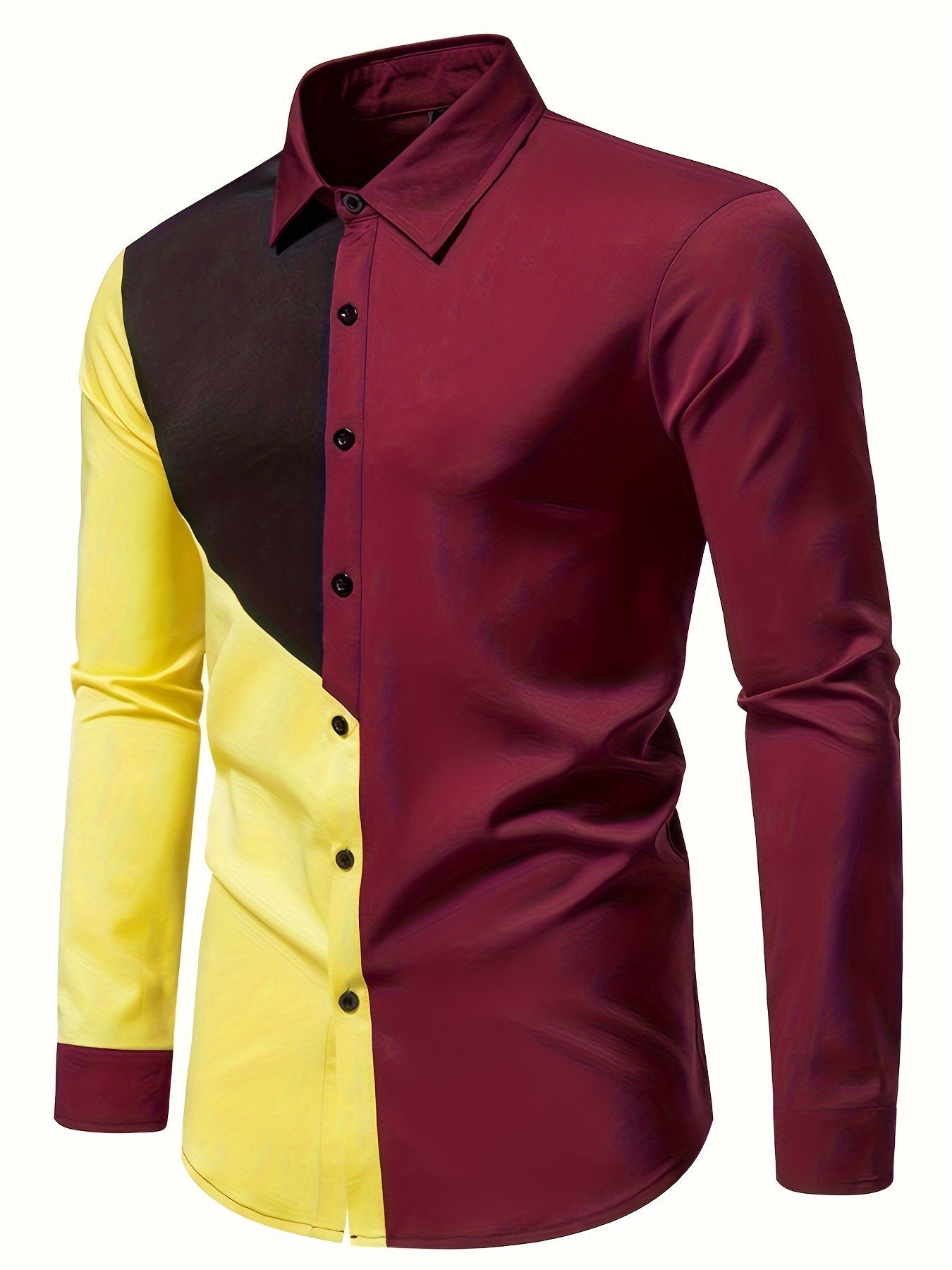 Camisa Masculina Com Blocos De Cores  Manga Longa Estilosa