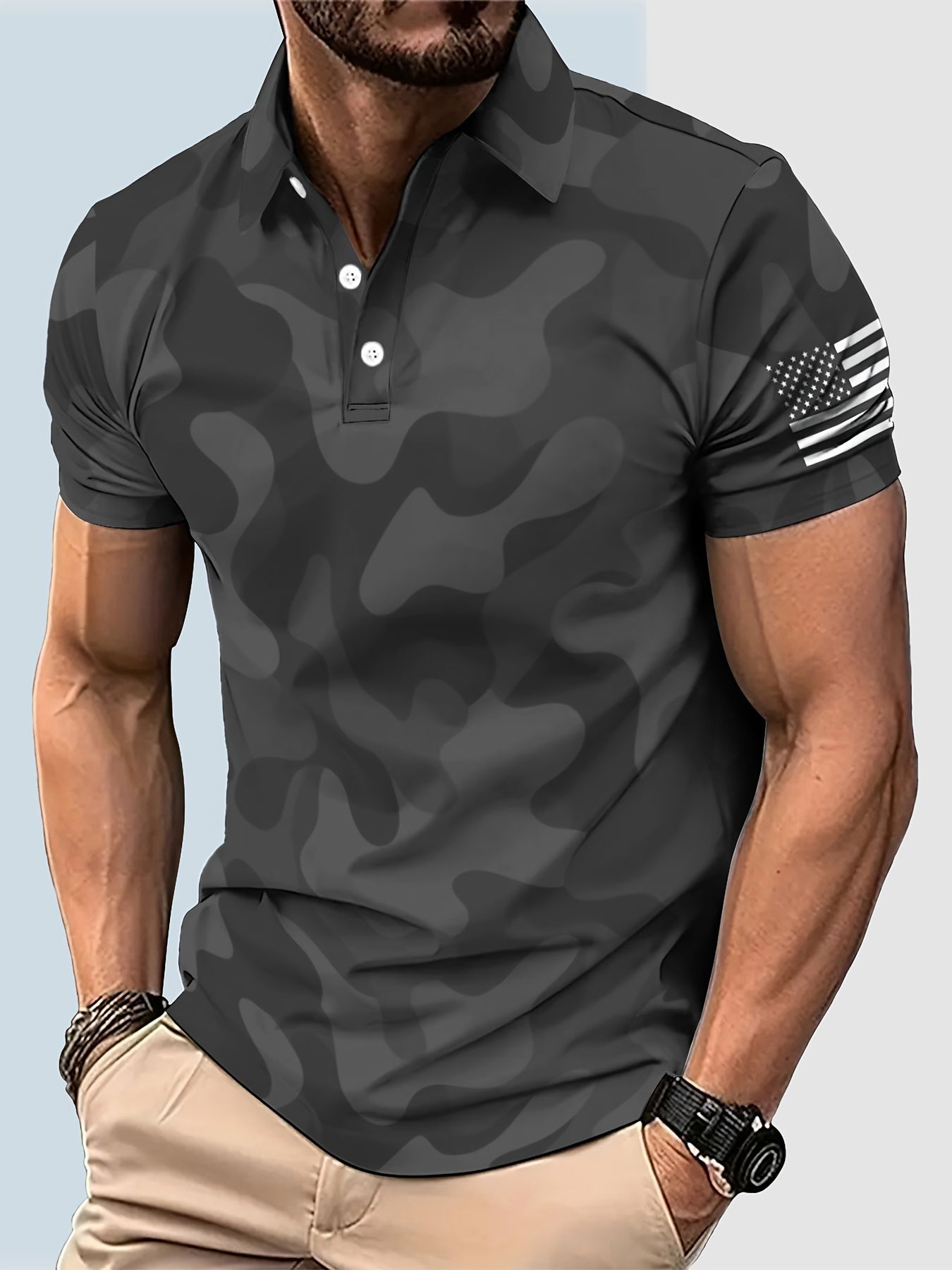 Camisa Masculina Casual Gola Polo Estampa De Camuflagem Manga Curta