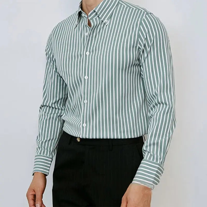 Camisa Masculina Casual Social Listrada Com Mangas Compridas