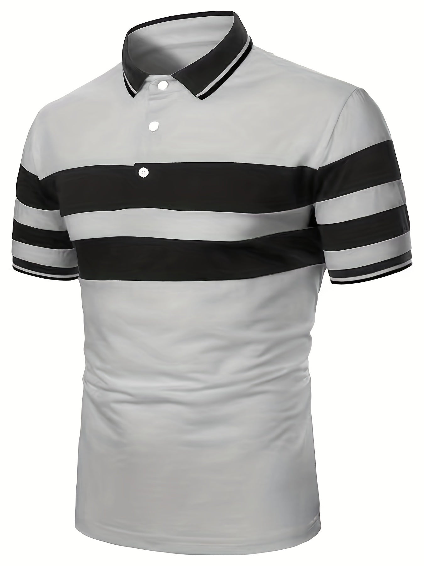 Camisa Masculina Listrada No Peito Manga Curta Gola Polo