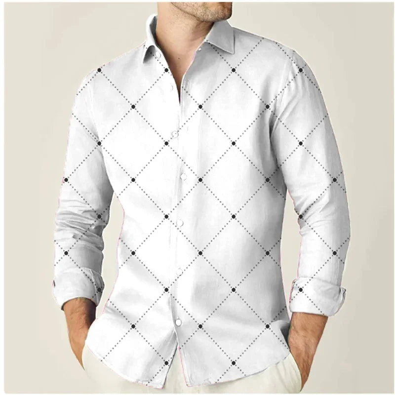 Camisa Masculina Com Mangas Compridas Casual Trabalho  De Botões