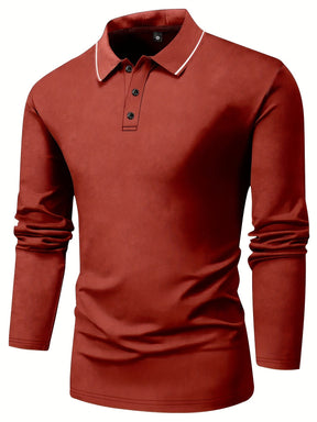 Camisa Masculina Polo Casual Simples Com Mangas Longas  Ideal Para Inverno