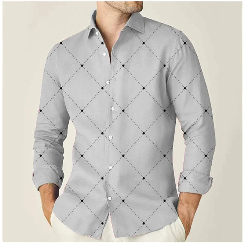 Camisa Masculina Com Mangas Compridas Casual Trabalho  De Botões