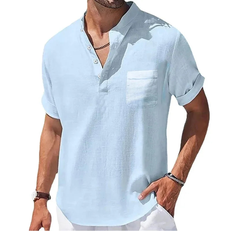 Camisa Masculina Casual Com Botões E Bolso Único