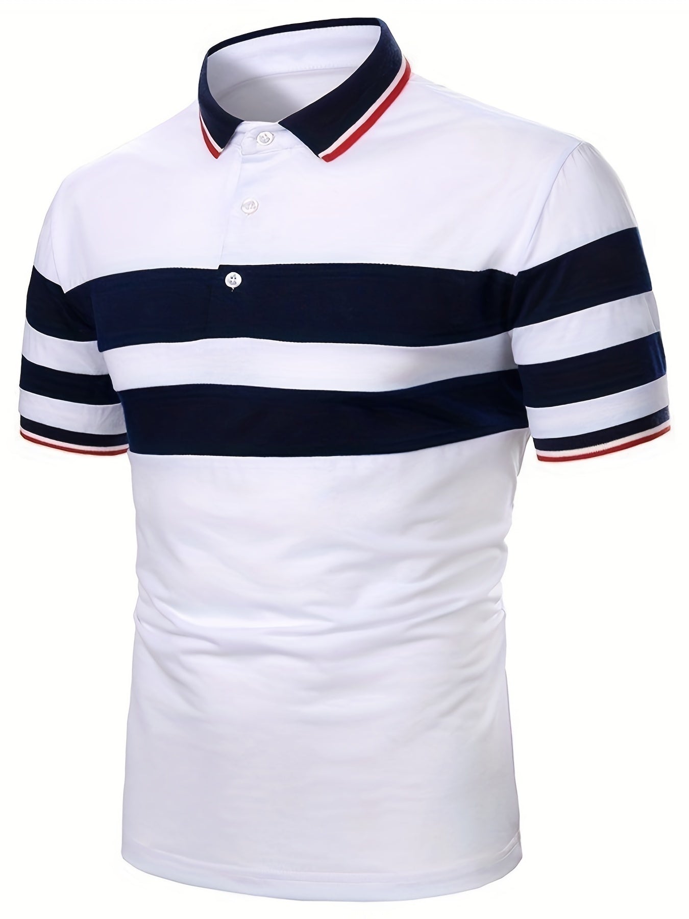 Camisa Masculina Listrada No Peito Manga Curta Gola Polo