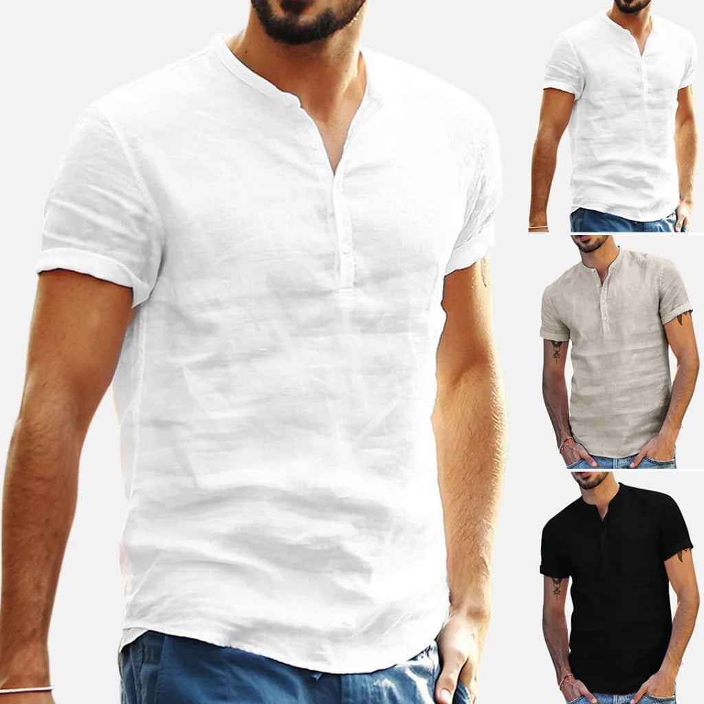 Camisa Masculina Casual Dia À Dia De Linho Tecido Confortável