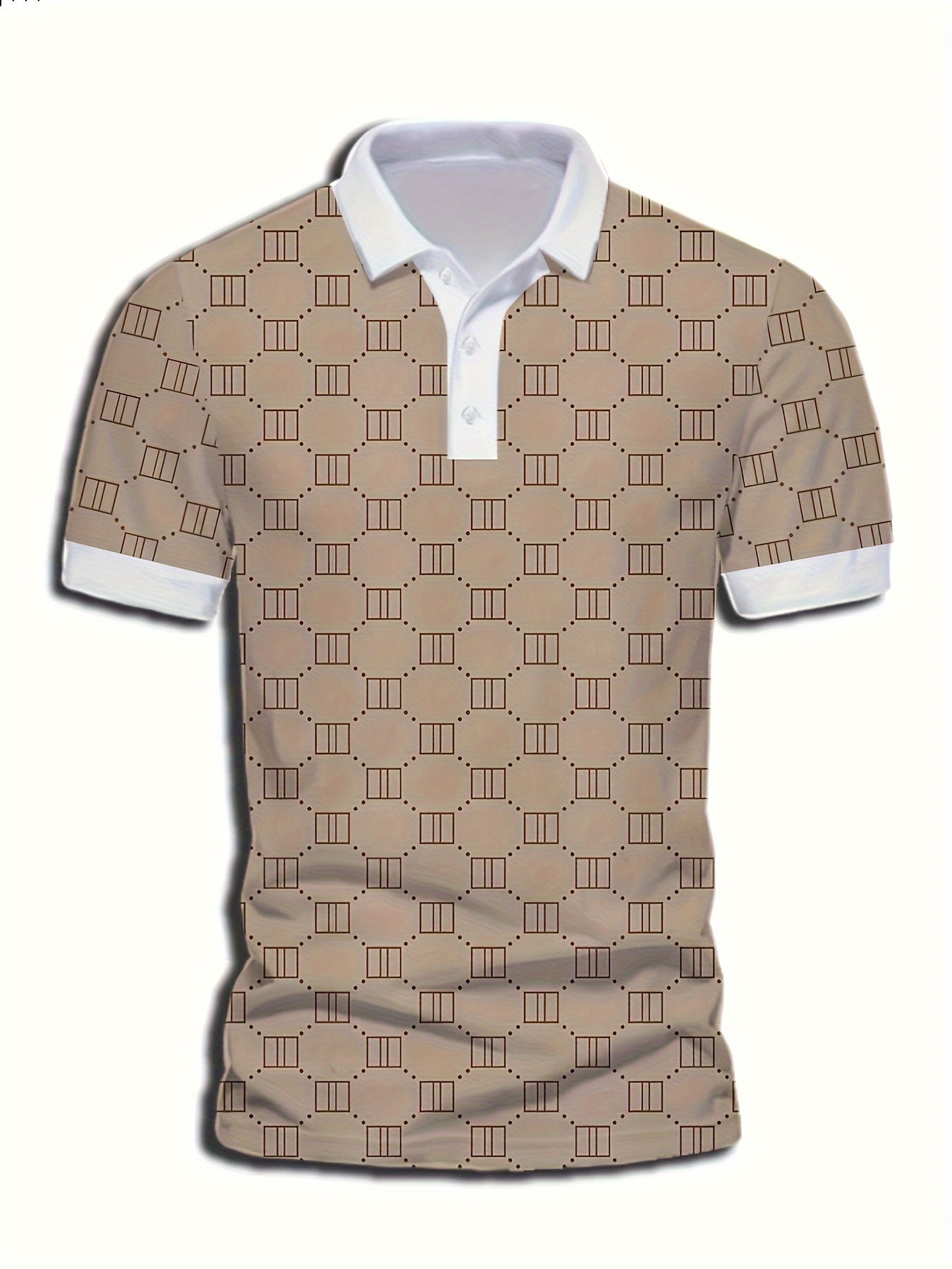 Camisa Masculina Casual Manga Curta Gola Polo  Estampa Geométrica