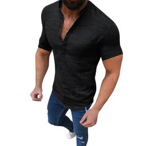 Camisa Masculina Casual Dia á Dia Manga Curta  Gola Em Pé